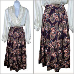 Vtg Floral Skirt 12 Large Elastic Waist Pull On Romantic Pleated Purple Rose Alt